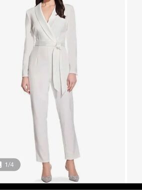 Adrianna Papell White Wrap Belted Jumpsuit